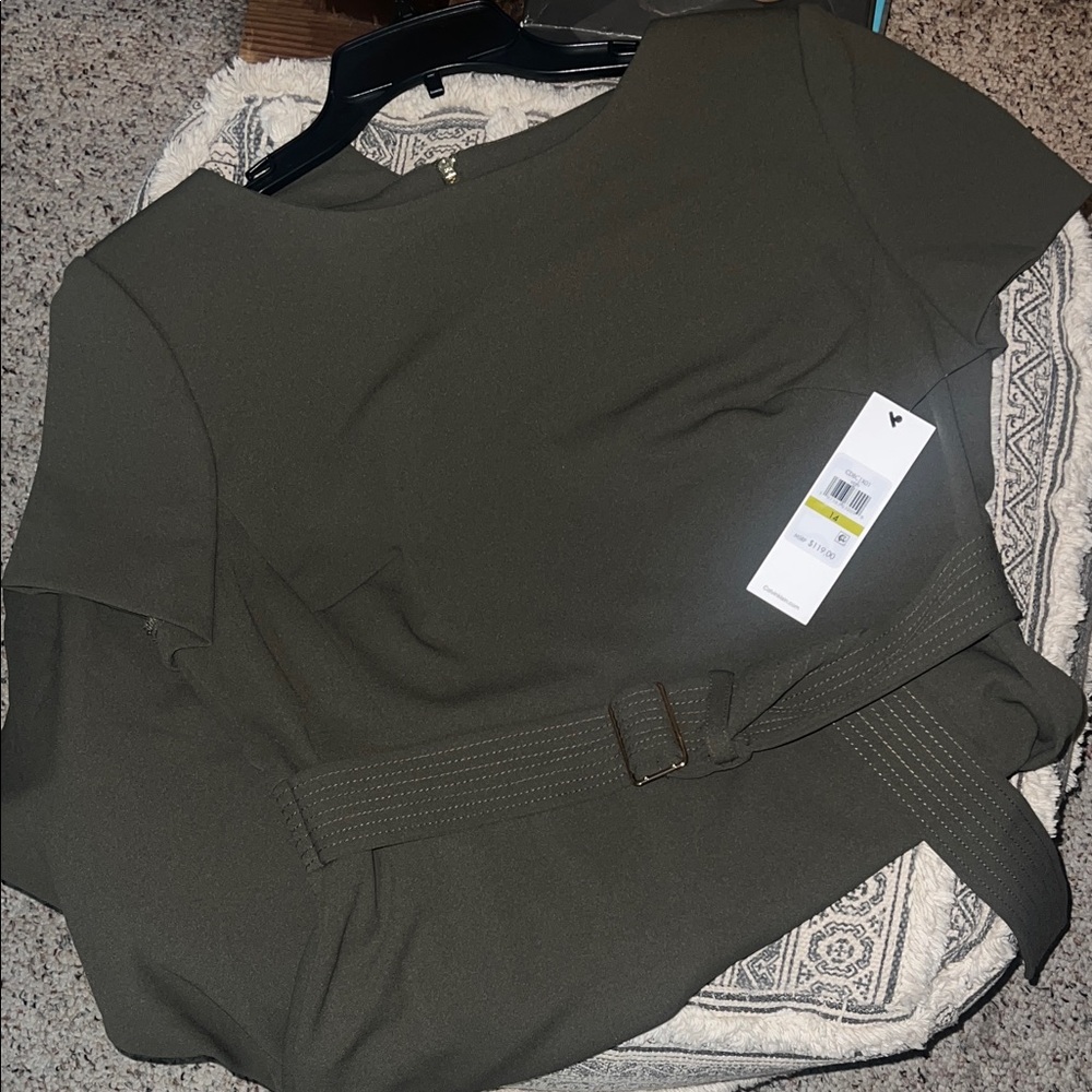 Calvin Klein Olive Belted Midi Dress - Picture 4 of 6
